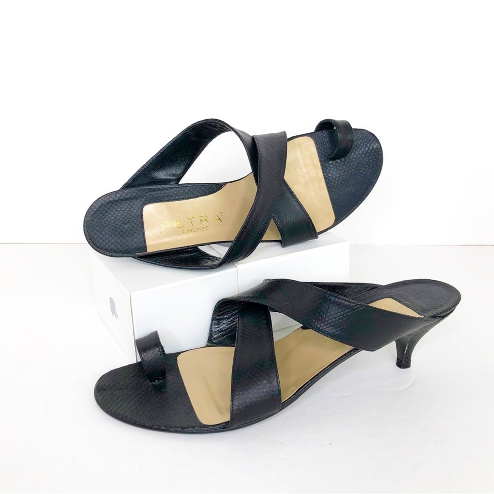 Petra Firenze Black leather Kitten heeled sandals